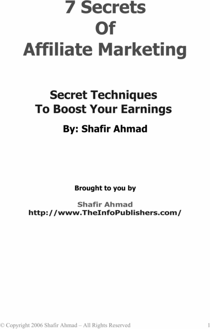 Product picture 7 Secrets Of Affiliate Marketing - Shafir Ahmad