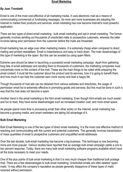 Product picture Email Marketing ( Article Report) - Joan Trombetti